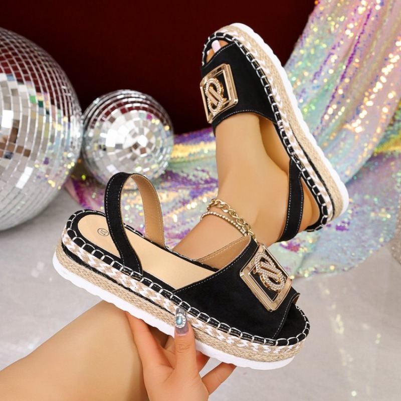 Wedge Espadrille Women - صنادل نسائية بكعب عالٍ مزينة بالأحجار