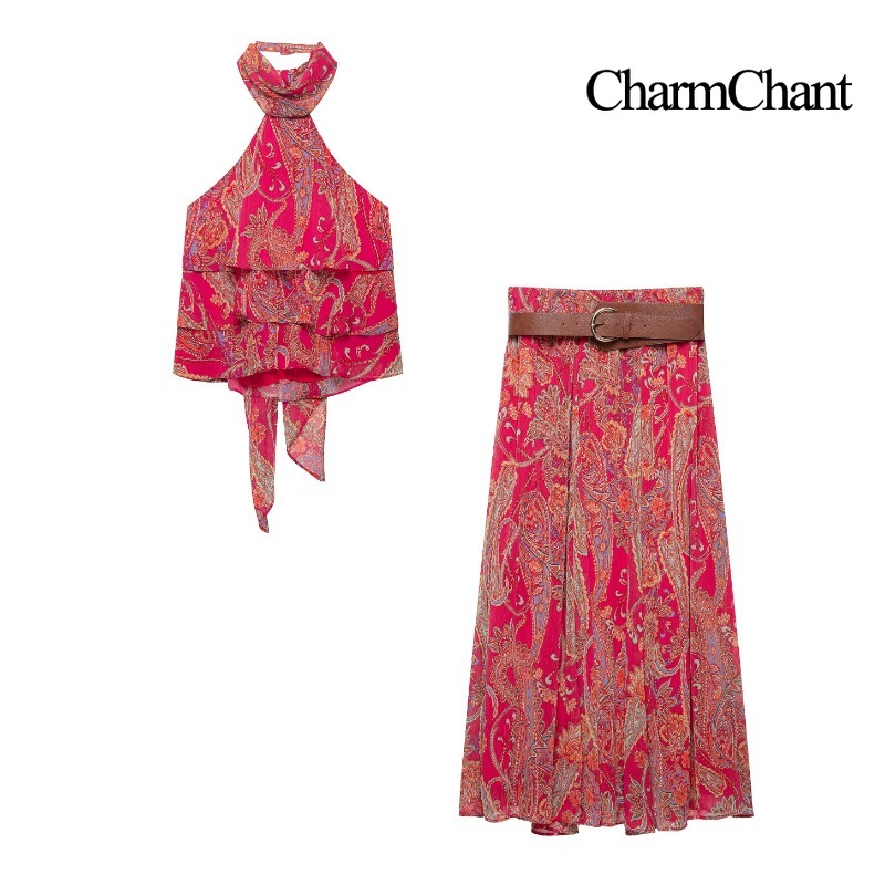 طقم نسائي من CHARMCHANT مكون م - مراجعة Midi Skirt Floral وسعره