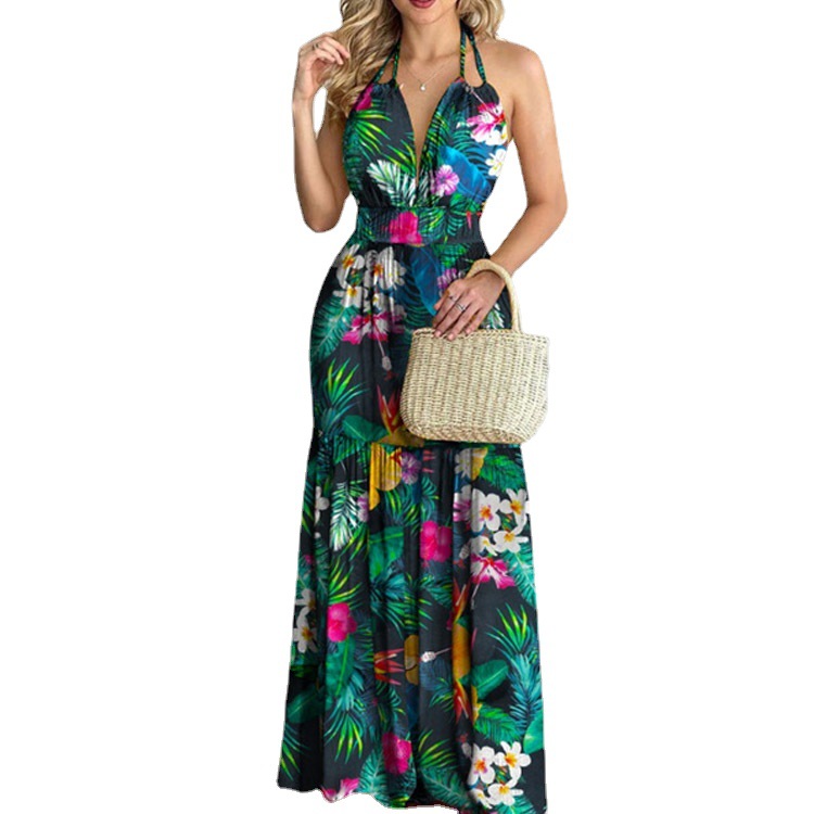 فستان ماكسي مزهر طويل بظهر مفت - مراجعة Maxi Dress Halter وسعره